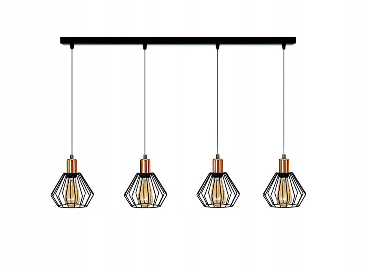 Zwarte Hanglamp Zwart Koper E27 4x60W