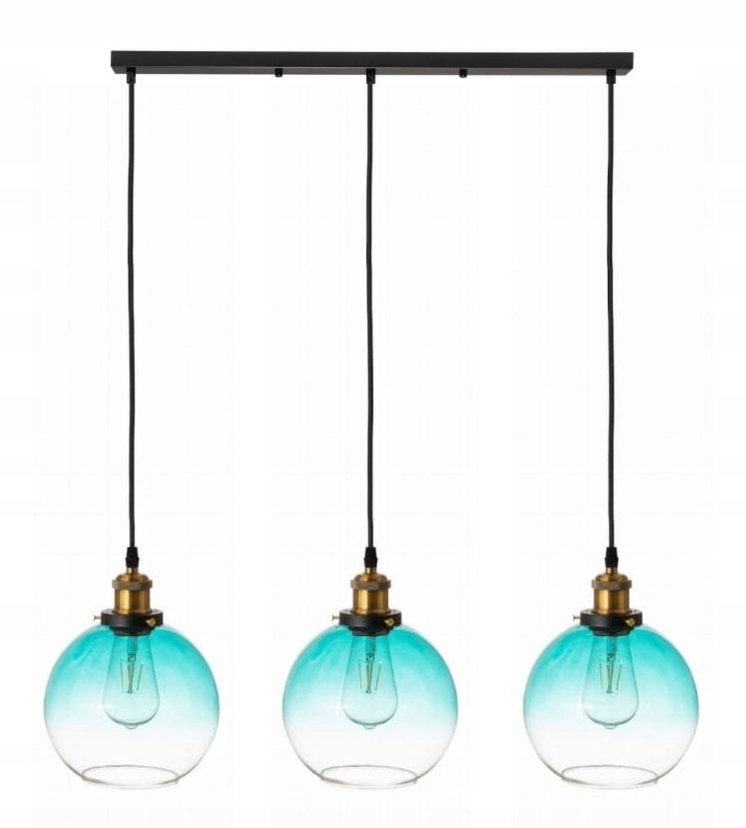 Hanglamp Kula 3-lichts blauw glas, moderne stijl