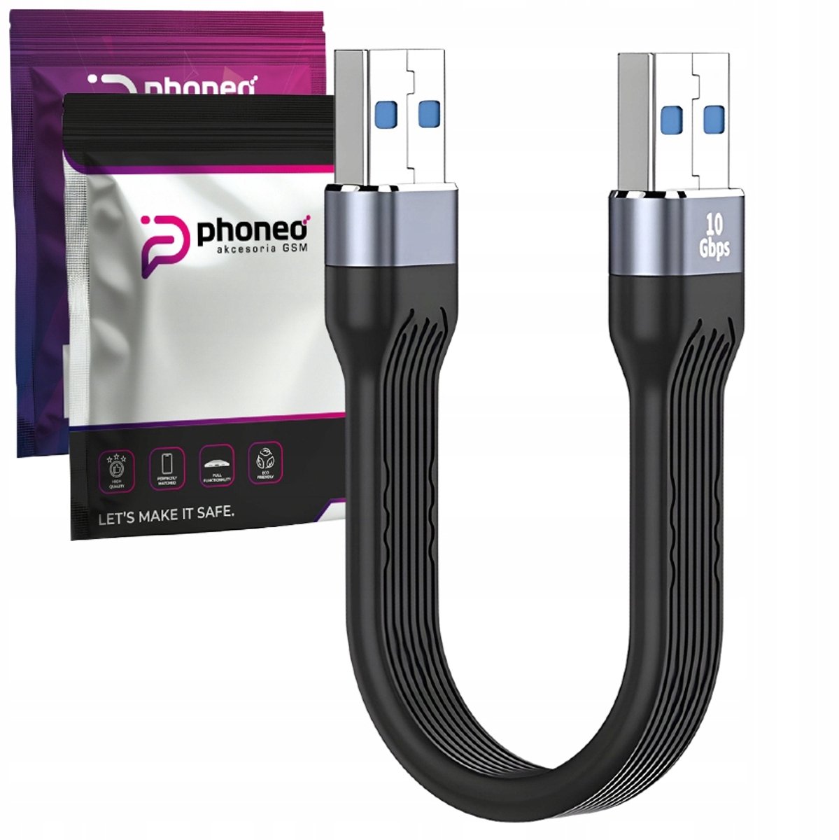 Phoneo USB-A Nabel 10Gbps, 13cm - Snel Data & Laden