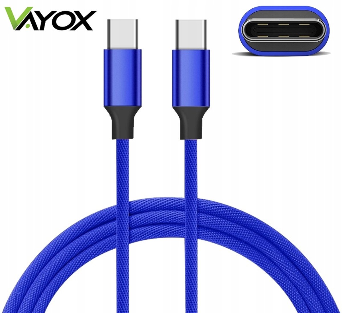 Vayox USB-C-kabel 1,5m Stroomvoorziening Quick Charge 2.0 Blauw