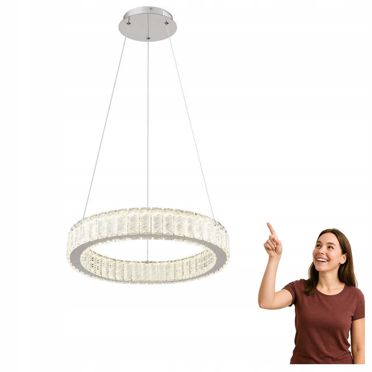 LED Hanglamp MUCKY 50W Chroom Kristal - Verstelbaar Licht
