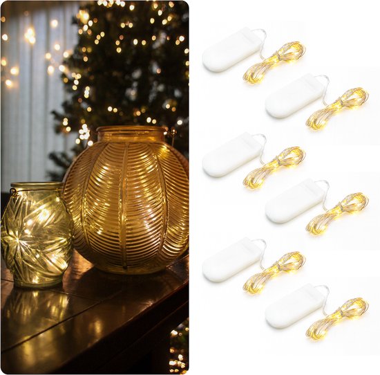 Giftmas Lichtsnoeren - 6x2M LED Verlichting - Lampjes - Warm Wit – 72 uur brandtijd – Kerstversiering voor Binnen en Buiten - Kerstverlichting