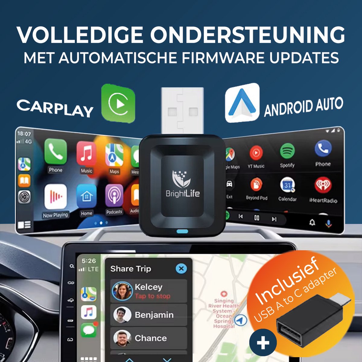 Draadloze CarPlay & Android Auto Dongle 5GHz USB-C adapter Plug & Play voor auto’s vanaf 2017, compact en snel - Afbeelding 5