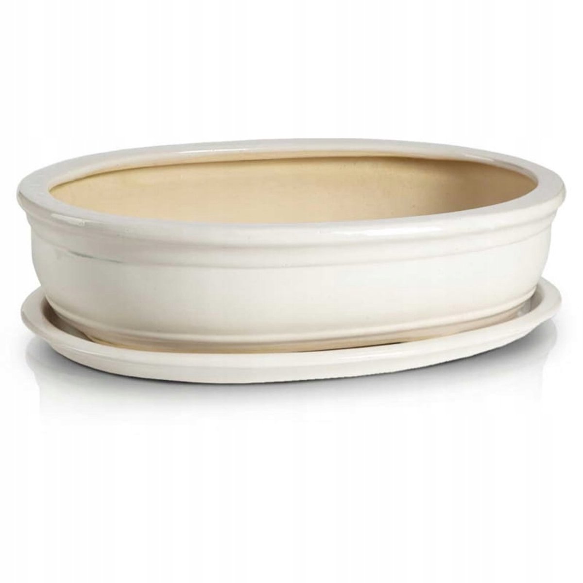 Polnix Keramieken Bonsaipot Beige/Wit 32x24cm met Schotel