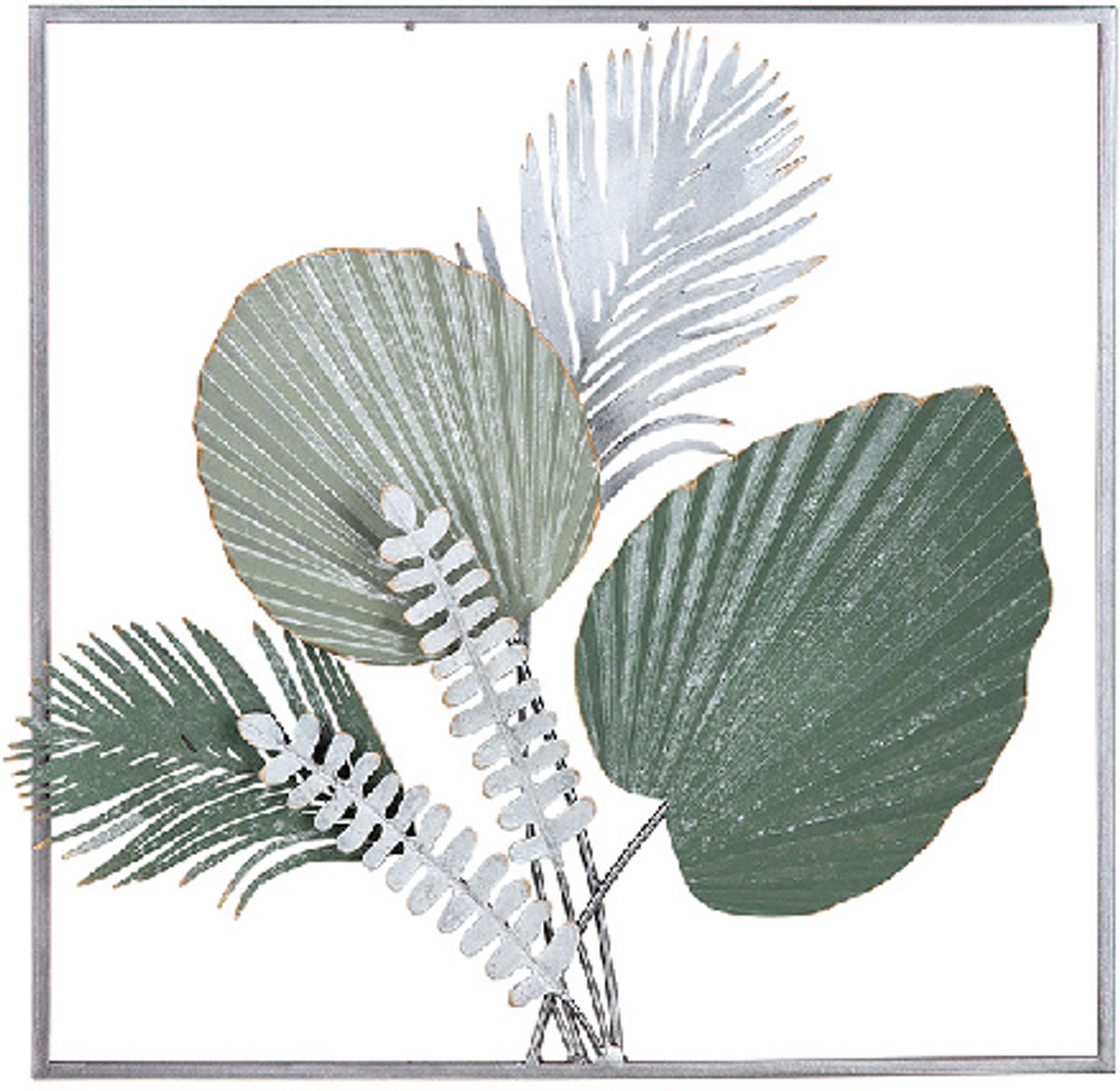 Handgemaakt muurobject metaal bladeren 5 -5x50x50 cm olijfgroen goud zilver muurdecoratie