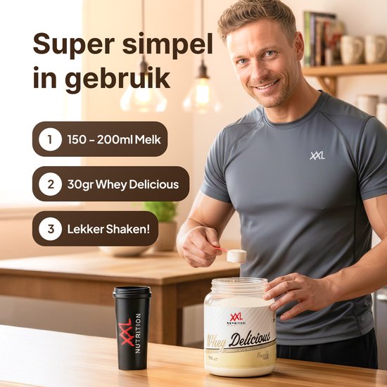 XXL Nutrition - Whey Delicious - 80% Eiwit - Vanille - Wei Eiwitpoeder met BCAA & Glutamine, Proteine Poeder, Eiwit shake, Whey Protein - Diverse Smaken - 1000 gram (33 shakes)