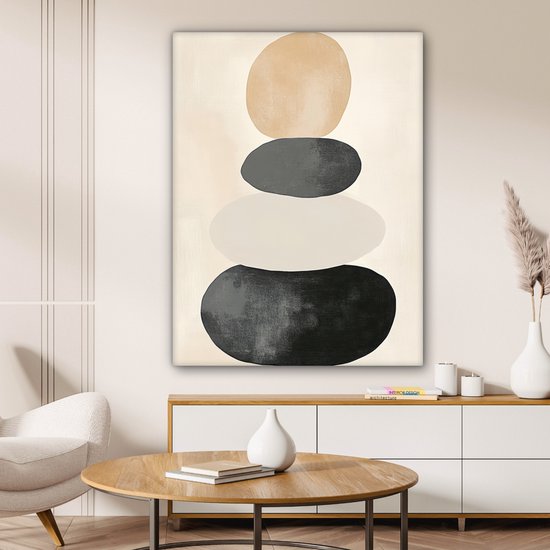 Canvas schilderij 90x120 cm - Exclusieve wanddecoratie Japandi - Wabi sabi - Beige - Muurdecoratie woonkamer - Slaapkamer decoratie - Kamer accessoires - Schilderijen op canvas