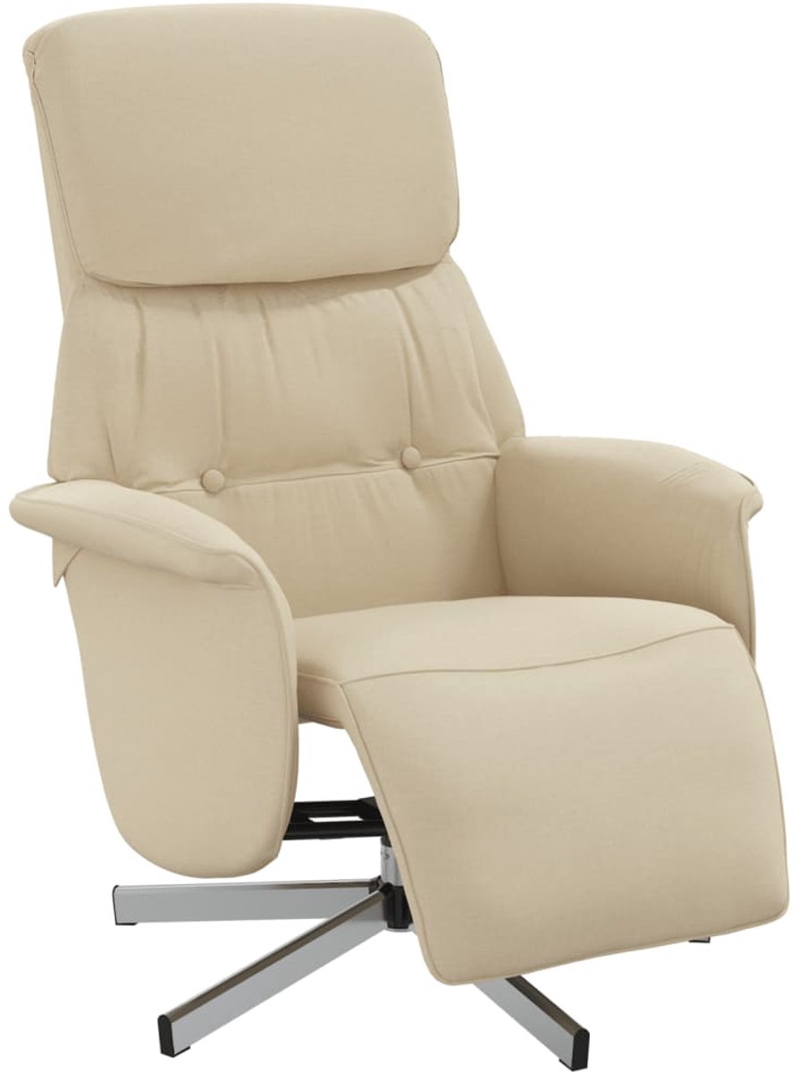 vidaXL Fauteuil - verstelbaar - met - voetensteun - stof - crèmekleurig