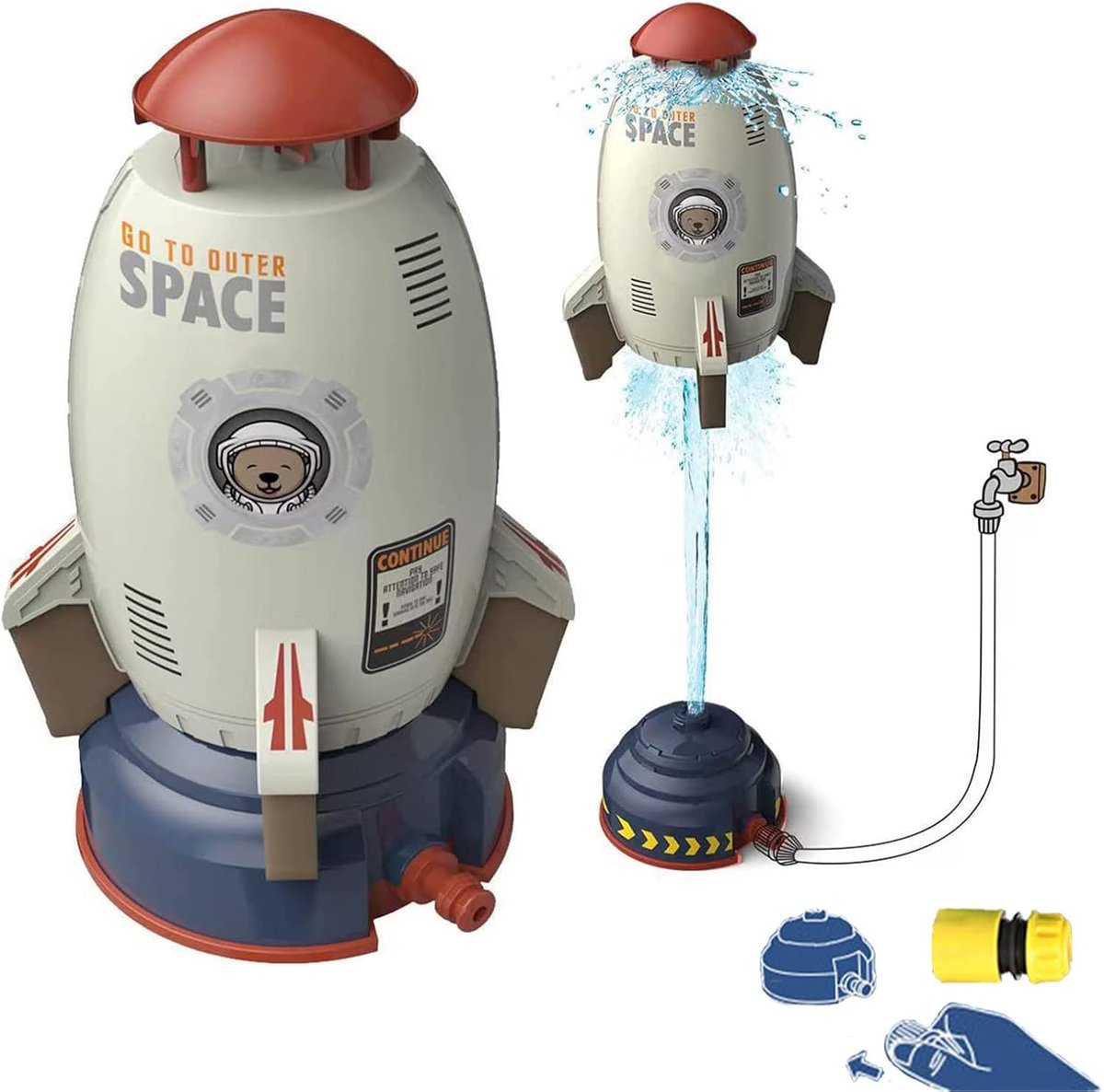 Mmgoqqt - 1 stuk - Ruimte Raket Water Sproeier - Witte Draaiende Waterstraal Speler - Buitenspeelgoed Voor Kinderen - Met Kraan Aansluiting