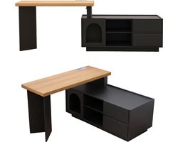 Hoekbureau met geïntegreerd dierenverblijf - 120 x 50 cm, MDF, versterkt blad, opstelbaar als L-vorm of rechte variant, flexibele opstelling, thuiskantoor bureau met XL-dierenholte, L-vormig hoekbureau,Zwart
