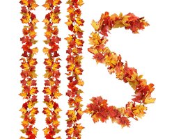Herfst Esdoornblad Slinger- 4-pack-Herfst decoratie kunstmatige esdoornblad slinger - 23*100cm-Herfstdecoratie voor Halloween Feest- Kunstesdoornbladeren-Geschikt voor binnen- en buitendecoratie voor een Thanksgiving-huwelijksfeest met familiethema