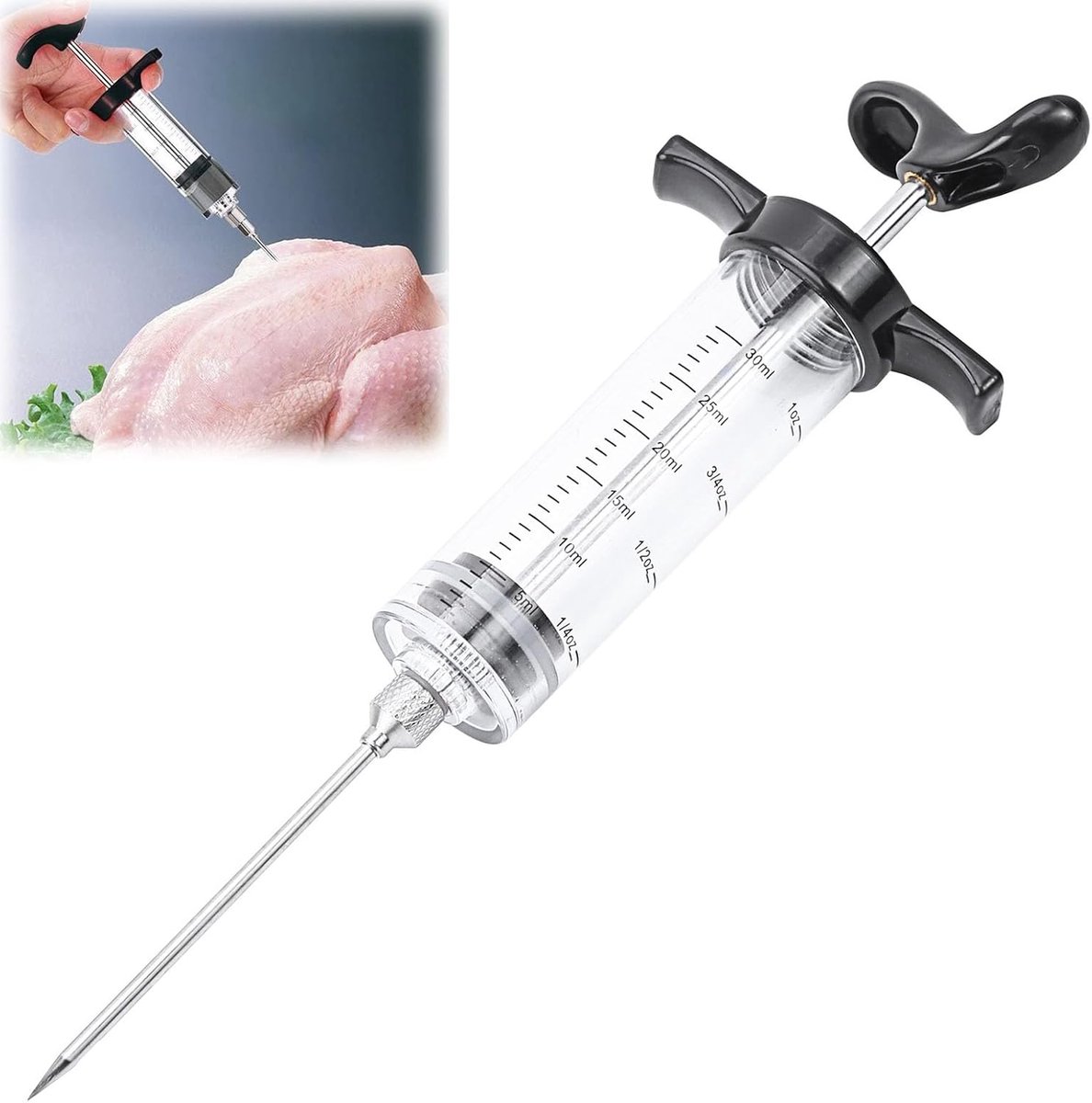 Marinadespuit 30 ml voor vlees - professionele injectiespuit voor BBQ en grill