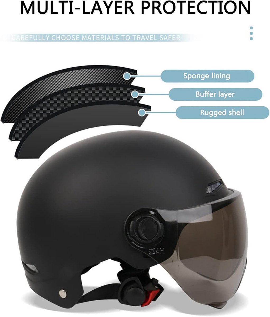 Vintage black - blue leather half helmet