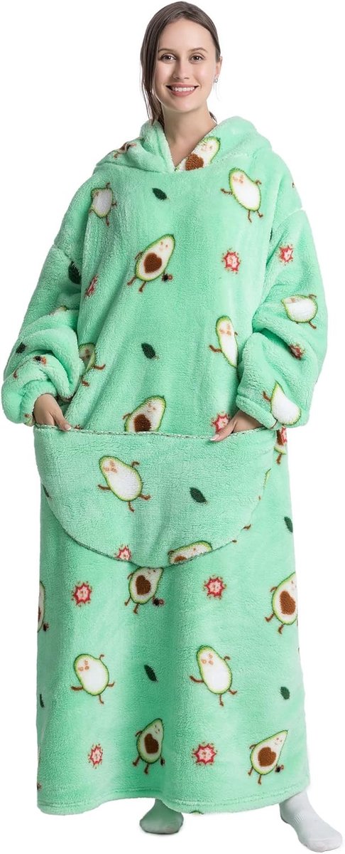 Extra lange oversized deken hoodie voor volwassenen - Draagbare fleece met capuchon