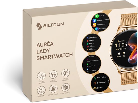 Siltcon® Auréa Smartwatch Dames - Horloge Dames - Stappenteller Horloge Dames - Hartslagmeter - Slaapmonitor - Saturatiemeter - Geschikt voor iOS/Android - AMOLED - RVS - Elke pols - Incl. 5 Bandjes