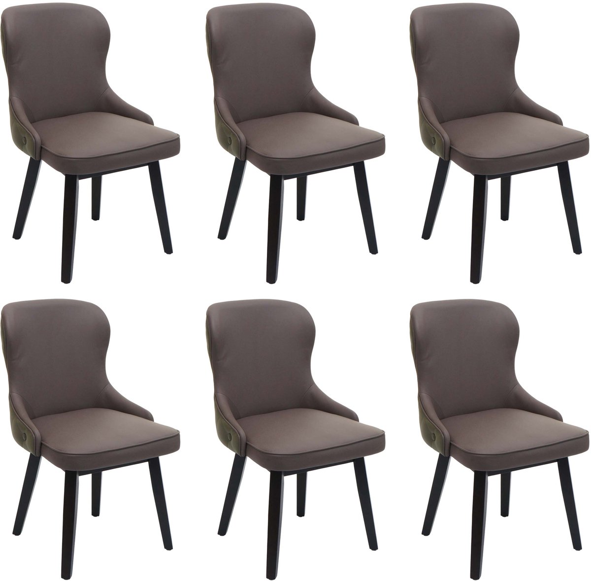 MCW Set van 6 eetkamerstoelen MCW-M60, gestoffeerde stoel, keukenstoel, fauteuil, stof/textiel, massief hout ~ donkergroen-grijs
