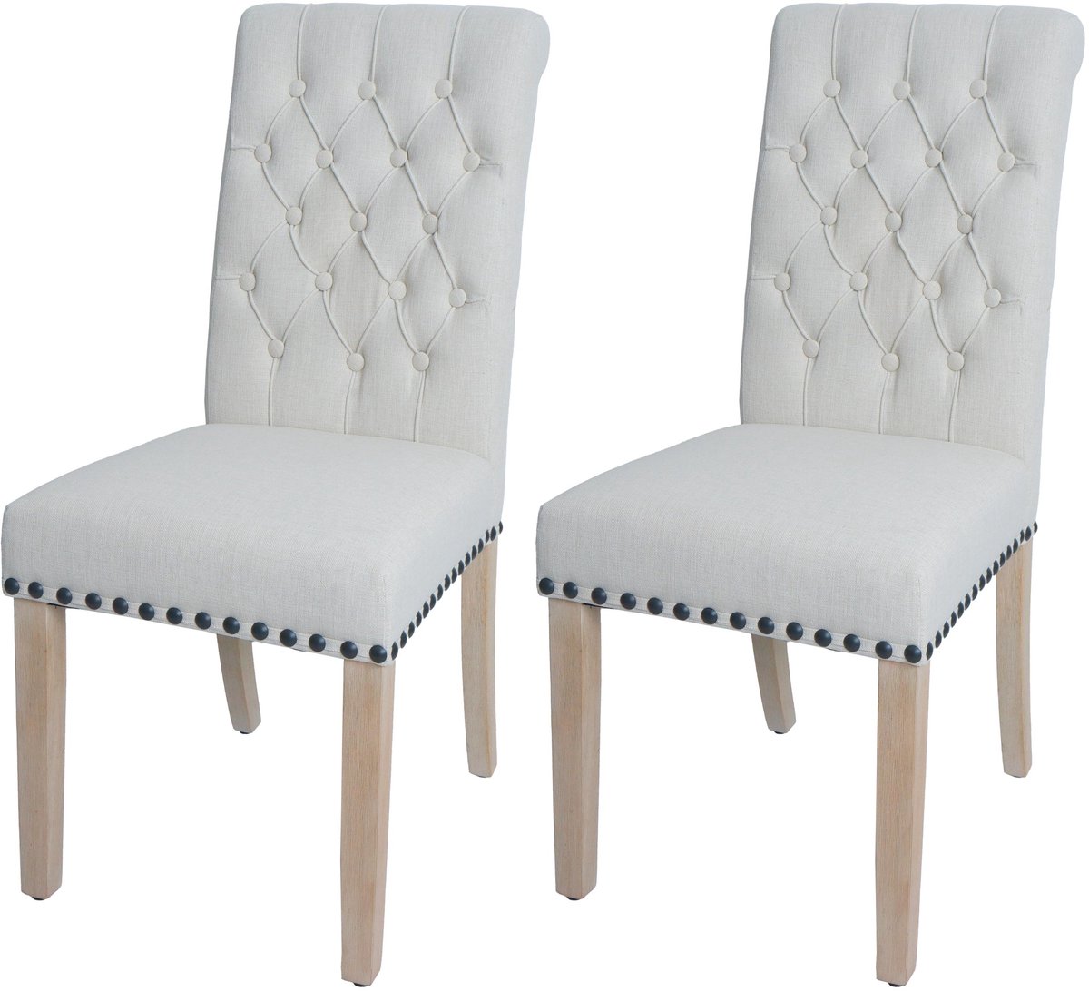 MCW Set van 2 eetkamerstoelen MCW-O66, keukenstoel met bekleding, Chesterfield-rieten stof/textiel ~ wit