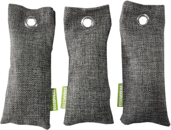 EcoSavers Purifying Bags Natuurlijke Luchtreiniger Luchtverfrisser | Bamboo Houtskool Geurvreter | set van 3 zakjes met 75 gram inhoud