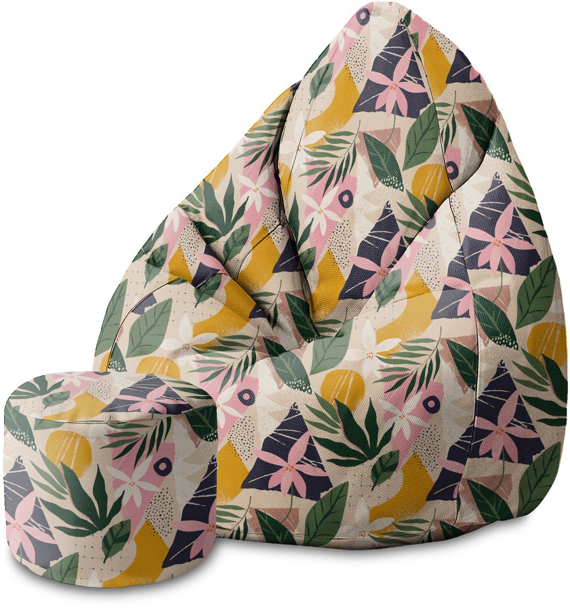 DreamRoots Velvet Zitzak voor Volwassenen – Luxe Beanbag met Voetsteun en Afneembare Hoes – Inclusief Vulling – 80x80x120 cm - Collage Floral