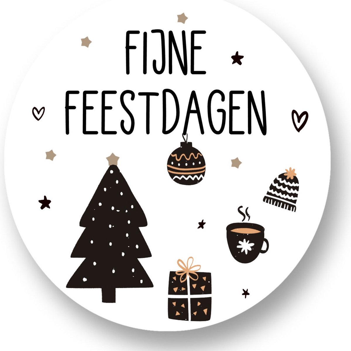 30x Sluitsticker: Fijne Feestdagen - Kerst labels - Feestdagen - Feest Sluitzegel - Rond - Cirkel - Stickers - Envelop sticker - Feestdagen - Kaart - Cadeau – deco - 40mm - kerstboom, pakje, bal, muts, koffie - RoNa Design