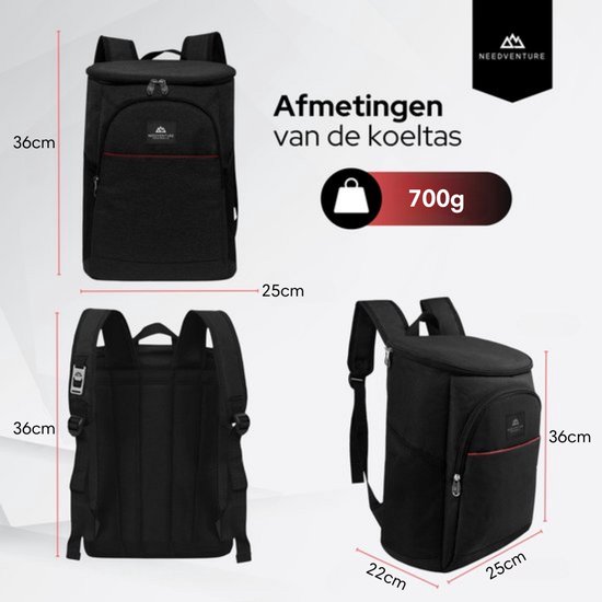 NEEDVENTURE® Koeltas - Lunchtas - Koelrugtas - Picknicktas - Backpack - 20 Liter - Flessenhouder - Bieropener - Zwart van NEEDVENTURE® — afbeelding 5