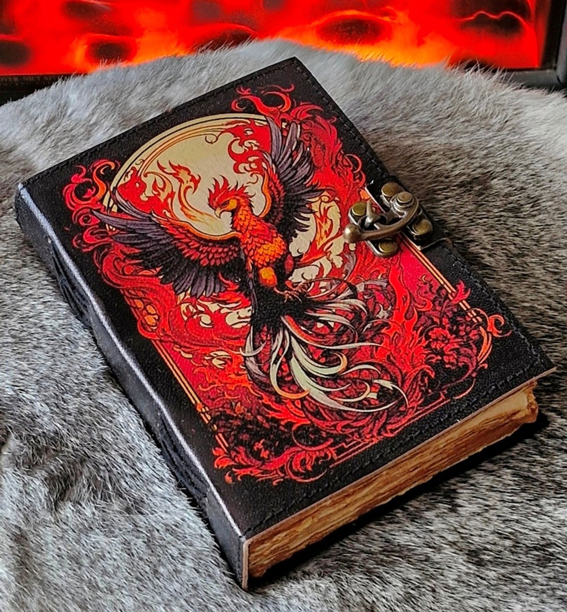 Leren Dagboek Feniks Vogel - Leren Journal Phoenix - 18x13cm - Handgemaakt - Mooie UV-print - Leren Notitieboek