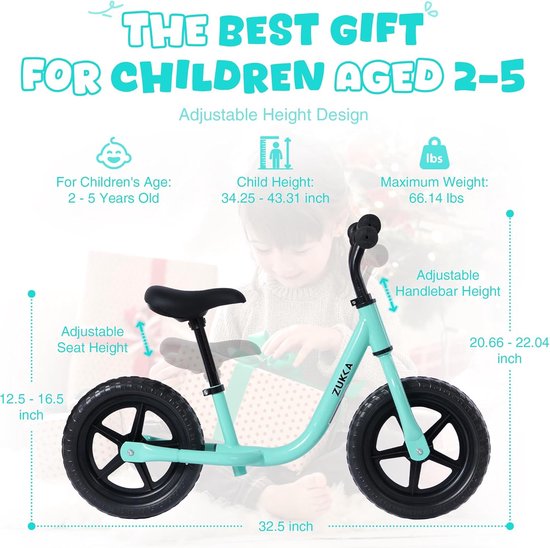 Loopfiets voor meisjes met 12 inch wielen - verstelbaar stuur en zadel, ideaal voor kinderen van 2 tot 5 jaar van Merkloos — afbeelding 5