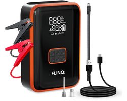 FlinQ 12V Jumpstarter voor Auto & Motor - 4-in-1 Luchtcompressor, LED Zaklamp, SOS Noodlicht & Powerbank - Elektrische Bandenpomp - Starthulp - Incl Opbergtas