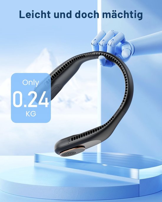 Draagbare Nekventilator, Handsfree Bladloze Ventilator Met LED 4 Koelplaat Persoonlijke Ventilator 4000 Mah Batterij Usb Oplaadbaar