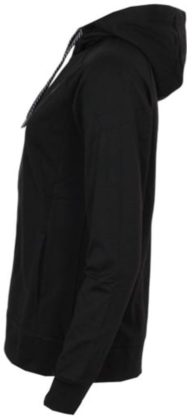 Zwarte hoodie voor dames, zijaanzicht.
