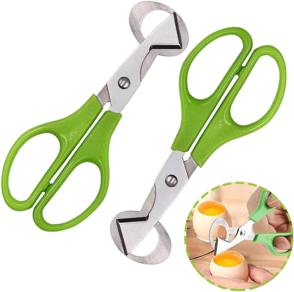Cuhostki 2pcs - Quail Egg Cutter Set - Green, Stainless Steel ABS Handle