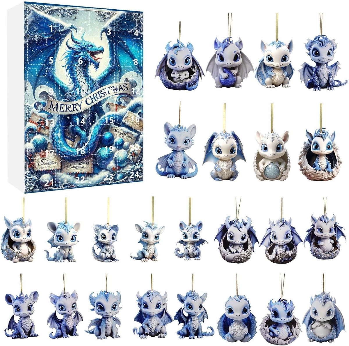 Kerst Adventskalender met draak hanger - Stijlvolle kerstdecoratie voor kinderen en volwassenen.