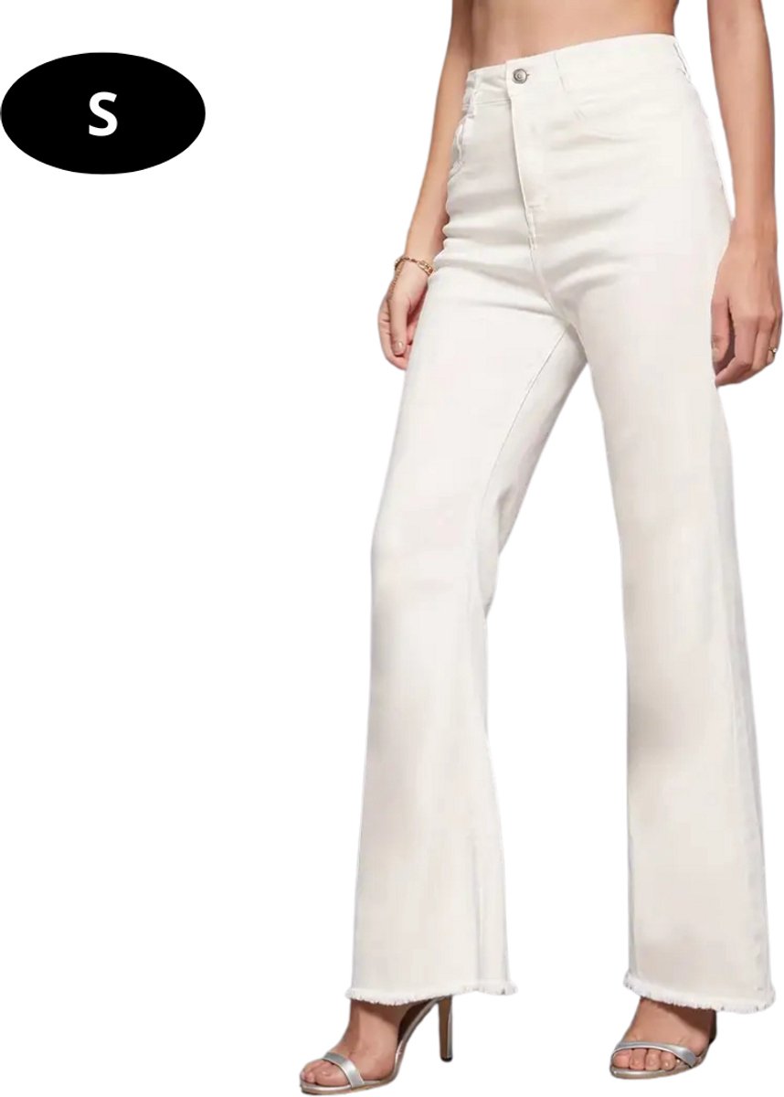 Bovista Lange Broek Dames Flair Broeken Wijde Broek Flared Broek Pants Jeans Trousers Strectch Wit