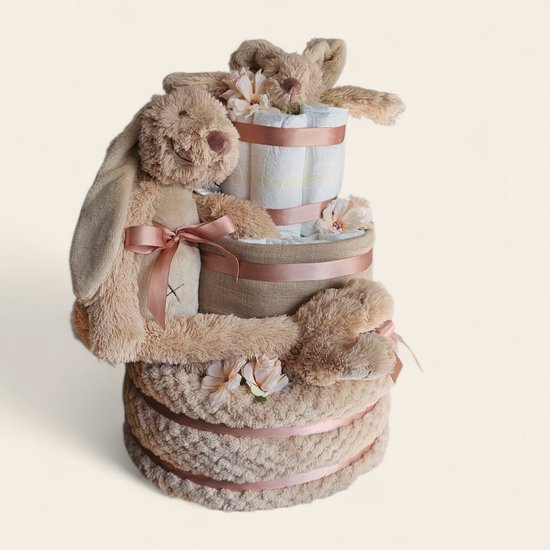 Luiertaart Beige met Rabbit Richie - Kraamcadeau van Merkloos — afbeelding 2