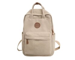 Rugzak - Corduroy Schooltas - Vrouwen & Mannen - 14" Laptopvak -Tiener Studenten Casual Rugzakken - Reistas voor Mannen en Vrouwen - Verstelbare Schouderband - Voor Werk, Reizen, College, Boekentassen - Khaki