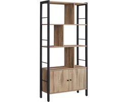 Boekenkast Opbergkast Grote boekenkast met deuren 6 open opbergvakken en 2 deuren Stevig metalen frame Industrieel design Geschikt voor woonkamer en kantoor 74 x 30 x 154,5 cm naturel en zwart