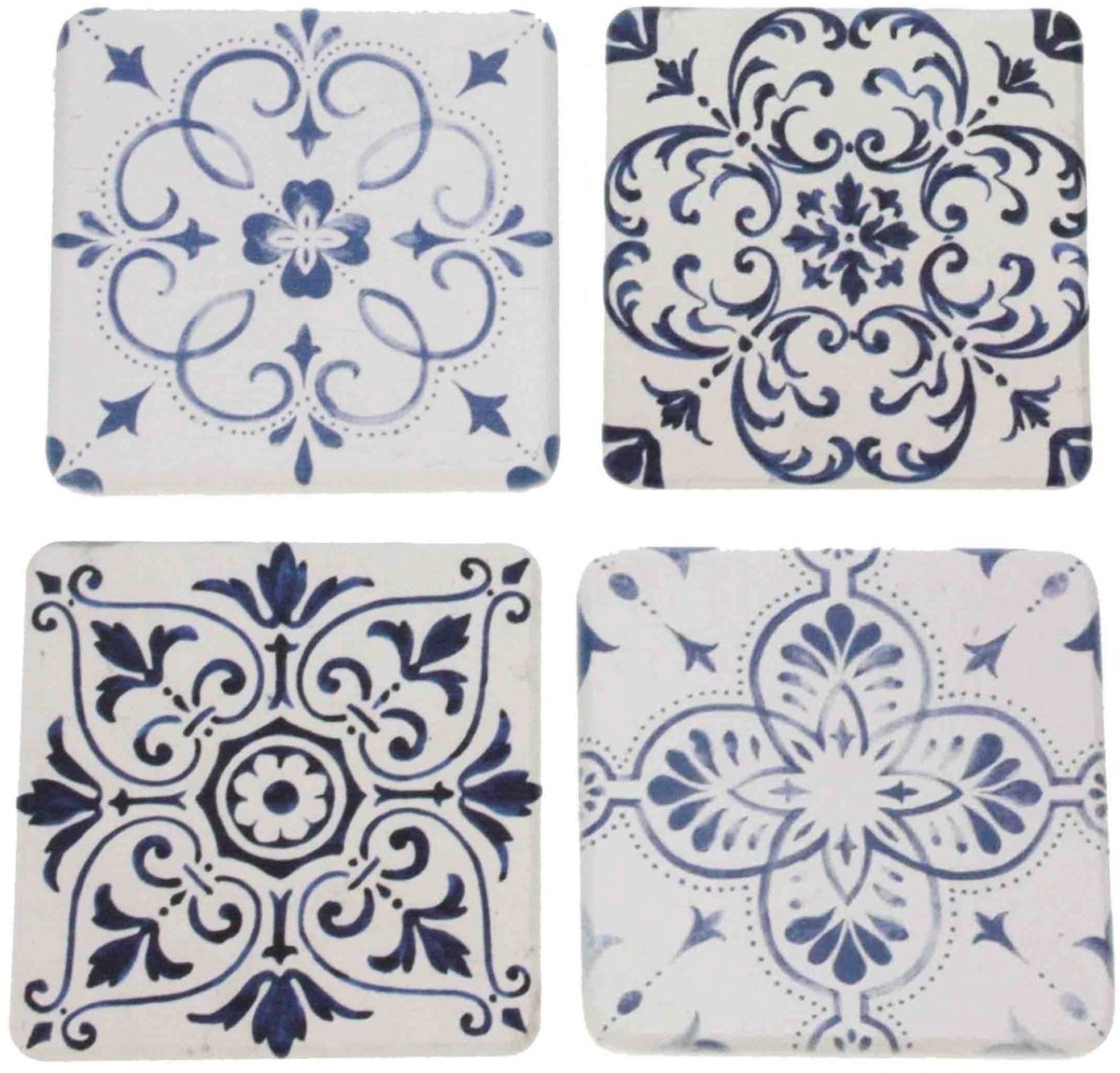 Onderzetters Blauw/Wit Motief – Set van 4 – 10×10 cm – Stijlvol & Praktisch