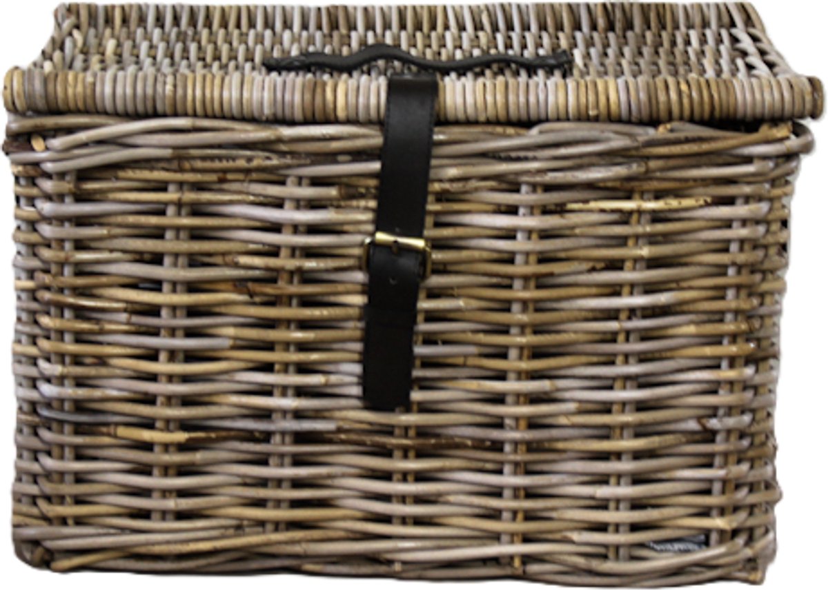 Migo Styling Fietsmand met deksel - rieten bakkersmand - groot - 52x42x33 cm