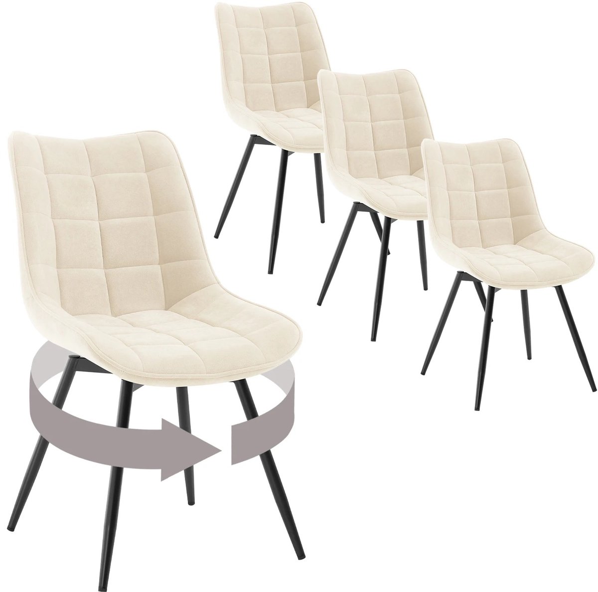 4-delige Set Draaibare Eetkamerstoelen – Fluwelen Gestoffeerde Stoelen – Zachte & Ergonomische Keukenstoelen – 360° Draaibaar – Voor Eetkamer, Woonkamer & Restaurant - Velvet - Beige