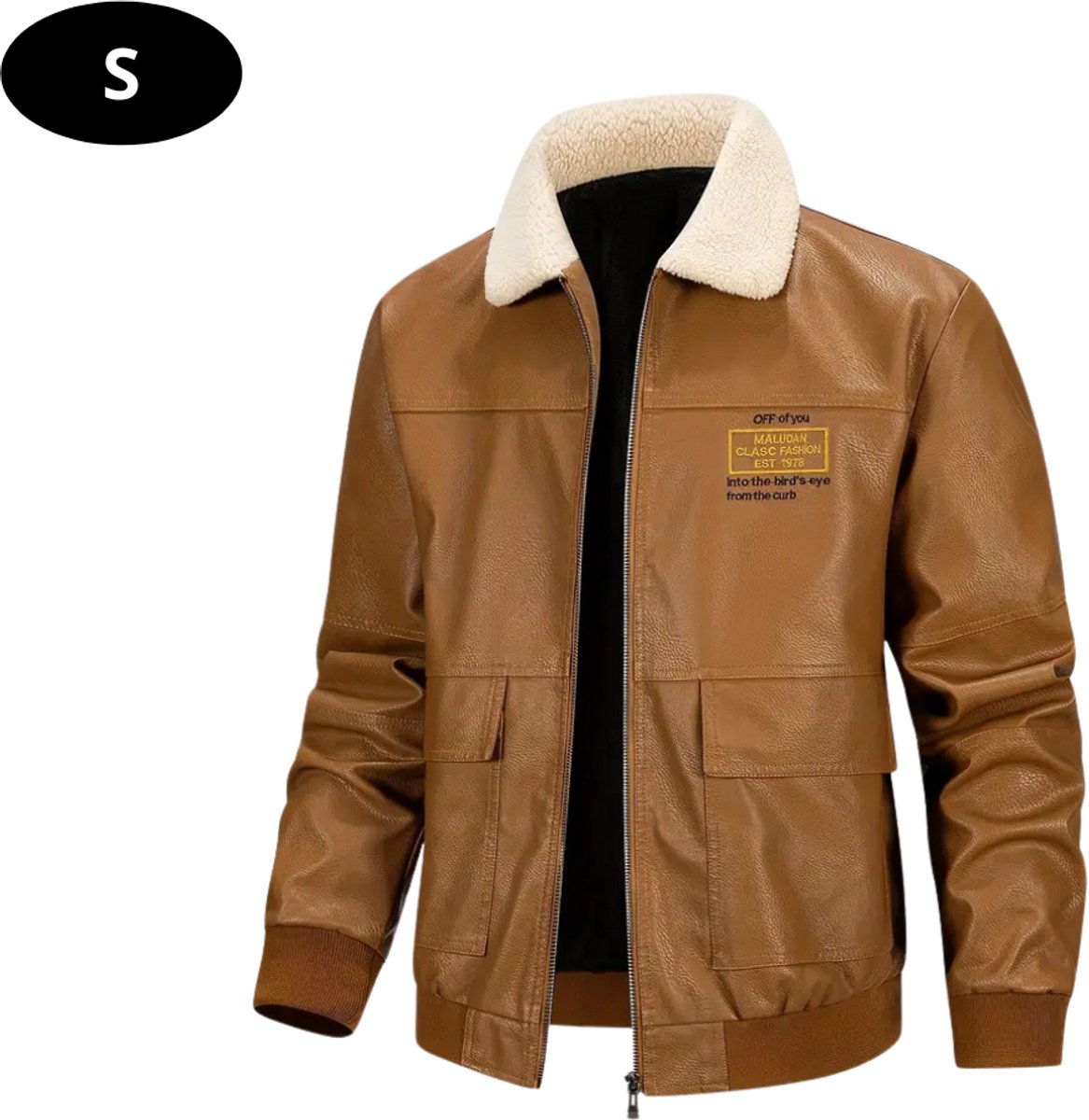Livano Kunst Leren Jas Leather Jacket Lederen Jas Bomberjack Pilotenjack Blazer Biker Motorjas Motormuis Heren Bruin