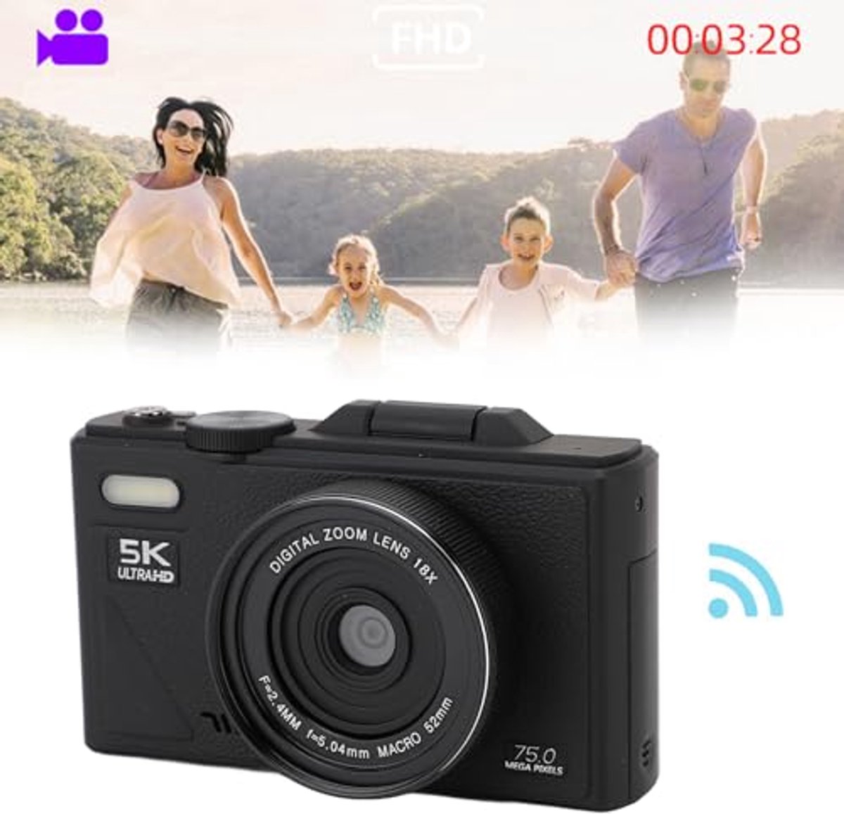 5K Digital Camera, 75MP Vlogging Camera, with 18x Zoom, 3 Inch Flip Screen, HD Compact Camera, for Travel Photography (BLACK) thumbnail 5