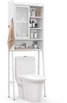 COSTWAY Toiletkast badkamer bovenbouwkast, toiletstandaard met verstelbare planken, badkamerrek hout, badkamerkast vrijstaand (zwart