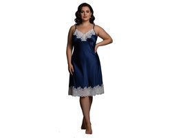 Satijnen Nachtjurk Dames – Navy Blauw met Kant – Verleidelijke Lingerie