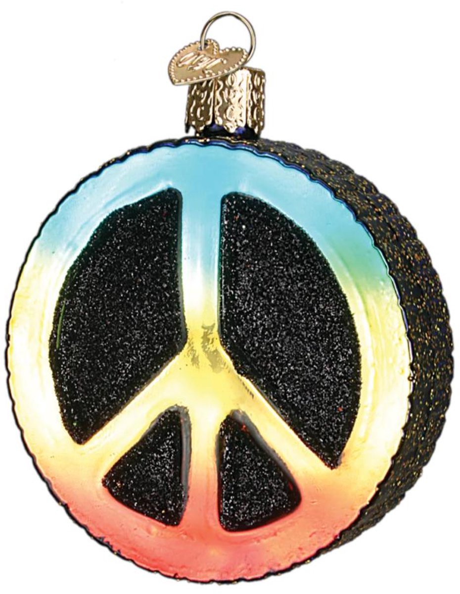 Kerstbal Peace Teken – Handgemaakt glazen ornament van Old World Christmas - 8cm