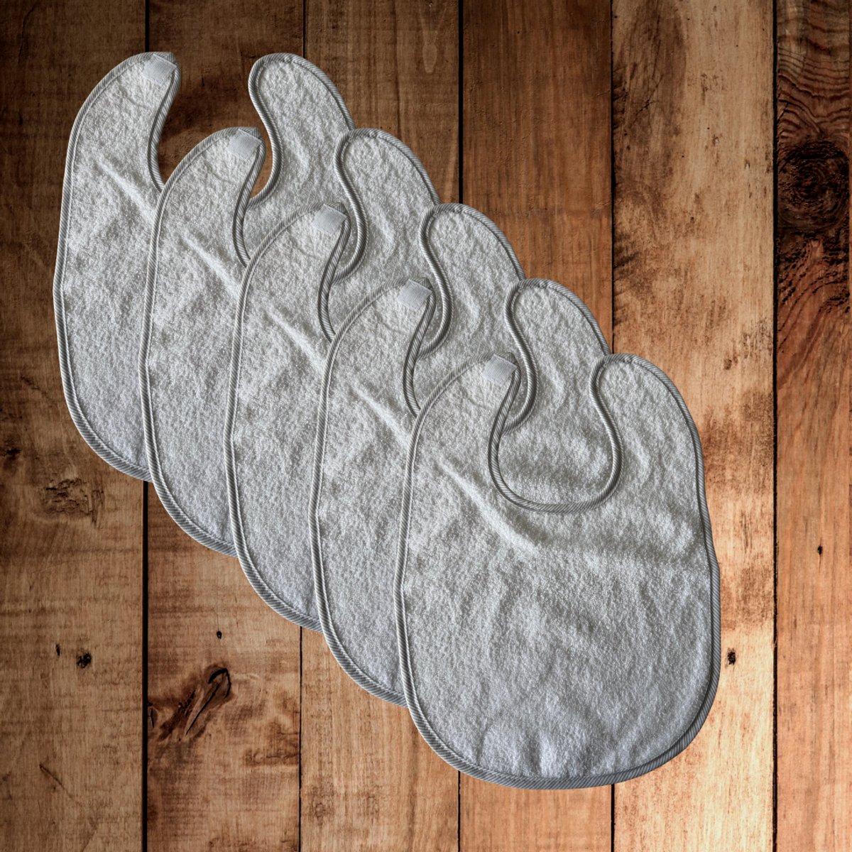 Image of 5 pack slabbetjes wit met licht grijze rand - 100% katoen - slab wit grijs