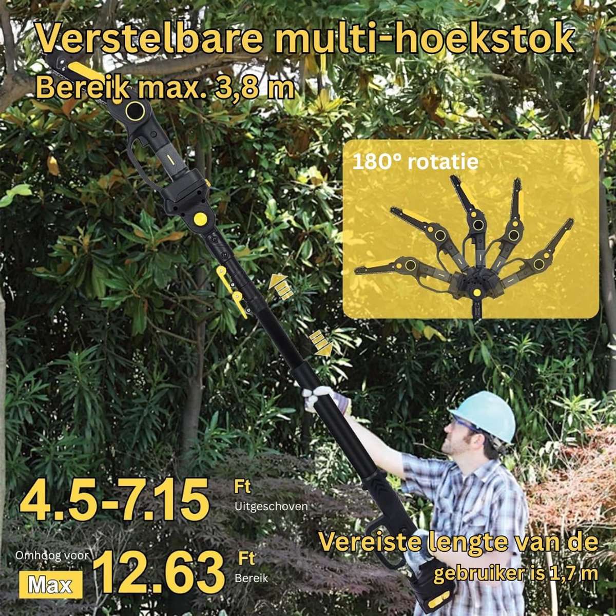 MKSS Telescopische Snoeischaar - Mini Kettingzaag - Zwart en Geel thumbnail 3