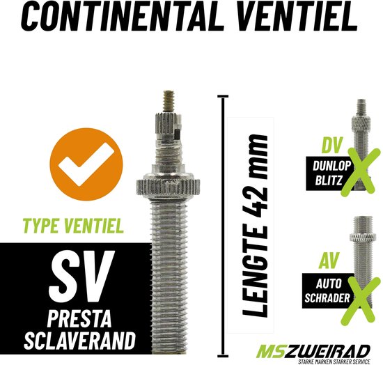 3x Continental Race fietsbinnenband 28 inch 20/25-622/630 SV 42 mm + bandenlichters — afbeelding 2