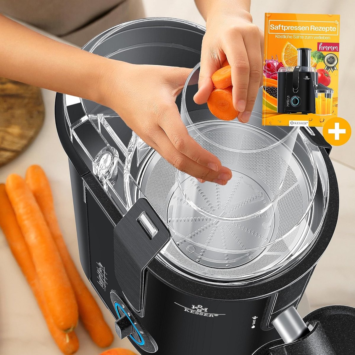 Luxe Slowjuicer – Sapcentrifuge Groenten en Fruit – Blender – Roestvrij Staal – Automatisch Schoonmaken – Instelbare Snelheid – 1100W – Zwart thumbnail 2