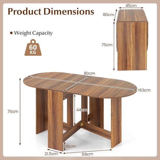 Opvouwbare eetset 4, ruimtebesparende opklapbare eettafel set met 1 opklapbare tafel en 4 stoelen gewaxt grenenhout, drop leaf tafel voor keuken eetkamer woonkamer restaurant