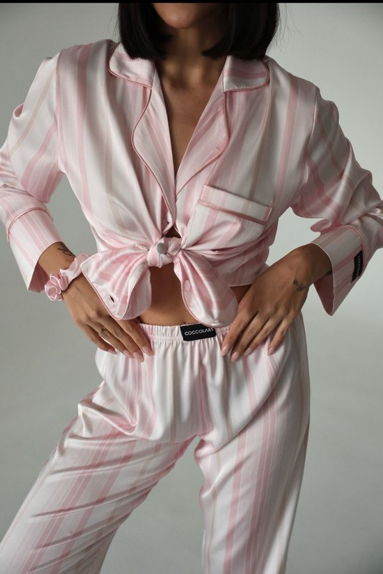 Nanxson Dames Satijnen Pyjama Set Korte Mouwen Shirt met Lange Pyjama Broek Set Nachtkleding 2 Stuks Loungewear met Zakken (XXL,Donker Rood